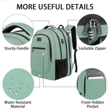 MATEIN Laptop Backpack for Women, Expandable 15.6 inch with USB Charging Port, Anti Theft Travel School Backpack, Water Resistant College Bookbag for Computer Bag Gifts for Men Women, Cyan