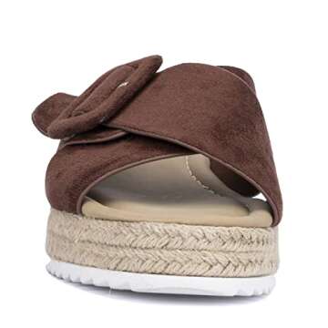 Olivia Miller Women’s Fashion Ladies Shoes, Criss Cross Strap n Buckle Espadrille Flatform, Trendy Party Slide On 2 Inch Mid Low Chunky Platform Fashion Heeled Sandals