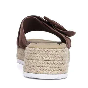Olivia Miller Women’s Fashion Ladies Shoes, Criss Cross Strap n Buckle Espadrille Flatform, Trendy Party Slide On 2 Inch Mid Low Chunky Platform Fashion Heeled Sandals