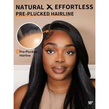 GORGIUS Short Black Straight Wig 18 Inch 180 Density Glueless Wig Put On Go Wigs Side Part Silky Pre-Plucked Crafted with Style-Archive Technology: Premium Fiber & Remy Human Hair Blend