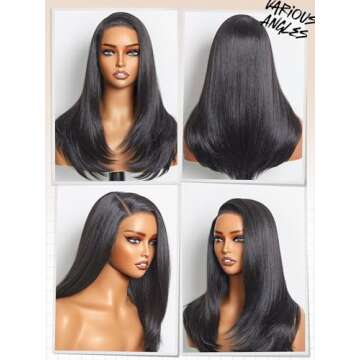 GORGIUS Short Black Straight Wig 18 Inch 180 Density Glueless Wig Put On Go Wigs Side Part Silky Pre-Plucked Crafted with Style-Archive Technology: Premium Fiber & Remy Human Hair Blend