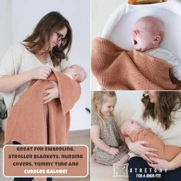 SpiritnSprout Waffle Baby Blanket, Waffle Baby Blanket, 43X43 Inch Cotton Gender Neutral Swaddle, Chunky Waffle Knit Blanket, Stroller Blanket, Toddler Blanket (Cinnamon), Crib, SF-A1170