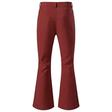 JOGAL Mens Bell Bottom Pants 70s Disco Outfits Slim Fit Retro Flared Trousers WineRed Large