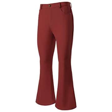 JOGAL Mens Bell Bottom Pants Retro 70s Slim Fit Wine Red