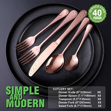 Copper/Rose Gold Silverware Set, OGORI 40-Piece Stainless Steel Flatware Set, Kitchen Utensil Set Se...