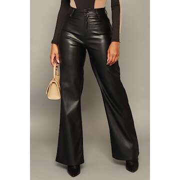Zebaexf Women's High Waist Faux Leather Pants Straight Leg Jeans Leather Look Pants Black M