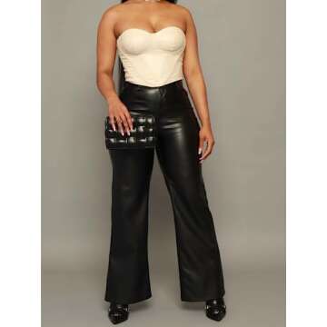 Zebaexf Women's High Waist Faux Leather Pants Straight Leg Jeans Leather Look Pants Black M