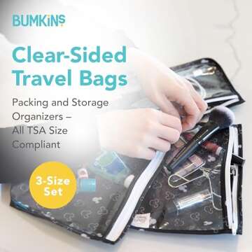 Bumkins Disney Travel Bag, Toiletry, TSA Approved Pouch, Zip Bag, Quart Size Airline Compliant, Clea...