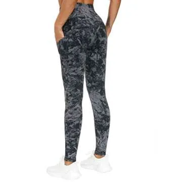 THE GYM PEOPLE Thick High Waist Yoga Pants with Pockets, Tummy Control Workout Running Yoga Leggings for Women (Small, Gray-Marble)