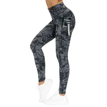 THE GYM PEOPLE Thick High Waist Yoga Pants with Pockets, Tummy Control Workout Running Yoga Leggings for Women (Small, Gray-Marble)