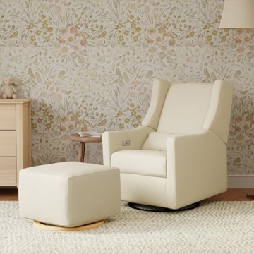 Babyletto Kiwi Electric Power Glider Recliner Nursery Chair w/ USB Ports - Water Repellent & Stain Resistant Glider Rocking Chair - GREENGUARD Gold Certified Swivel Rocker Recliner Chair - Cream