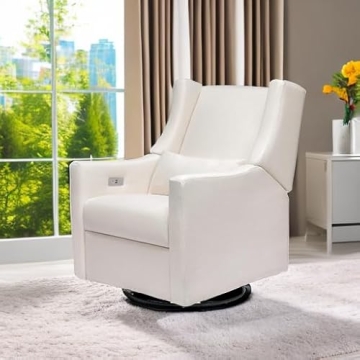Babyletto Kiwi Electric Power Glider Recliner Nursery Chair w/ USB Ports - Water Repellent & Stain Resistant Glider Rocking Chair - GREENGUARD Gold Certified Swivel Rocker Recliner Chair - Cream