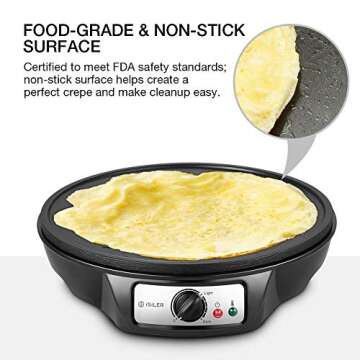 Electric Crepe Maker, iSiLER Nonstick Pancake Maker Griddle, 12 inches Crepe Pan with Spreader & Spatula, Temperature Control for Roti, Tortilla, Eggs