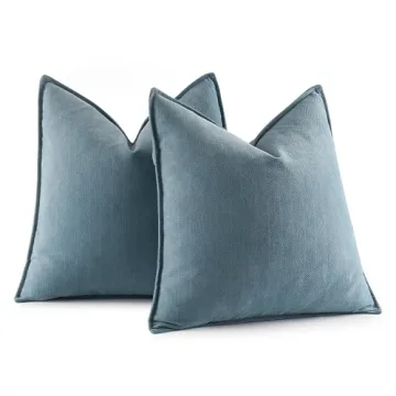 MIULEE Pack of 2 Dusty Blue Decorative Pillow Covers 20x20 Inch Soft Chenille Couch Throw Pillows Fa...