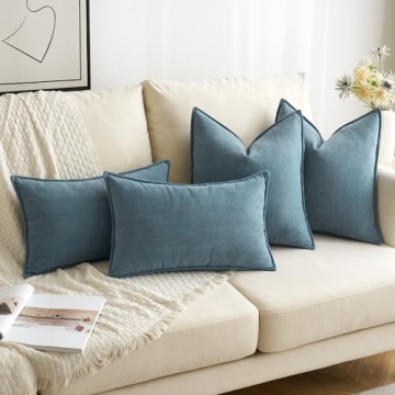 MIULEE Pack of 2 Dusty Blue Decorative Pillow Covers 20x20 Inch Soft Chenille Couch Throw Pillows Farmhouse Cushion Covers with Elegant Design for Sofa Bedroom Living Room Home Decor