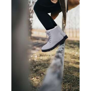 SHIBEVER Winter Snow Boots for Women: Gray Warm Fur Lined Ankle Boots Comfortable Suede Lace Up Booties Cute Flat Shoes Size 10.5