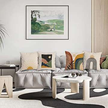 HUYAW Boho Throw Pillow Covers,Boho Pillow Cover,Boho Pillow Covers 18x18,Boho Sun Sunset Sunrise Rainbow Mountain Throw Pillows Covers, Boho Throw Pillow Cover for Bed Couch Room Sofa Decor Set of 4