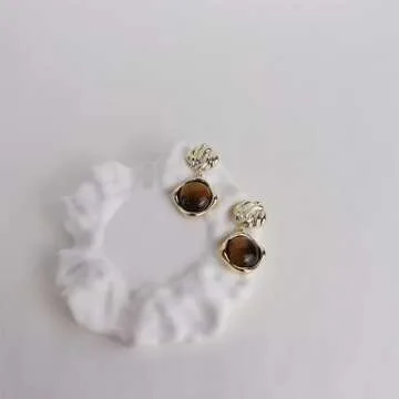 Sonateomber Gold Chunky Tiger Eye Stone Dangle Drop Earrings for Women, Valentine Vintage Statement Brown Natural Gemstone Square Dangling Hypoallergenic Earing Jewelry Gift.