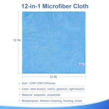 ovwo 12Pcs Premium Microfiber Cleaning Cloth - Highly Absorbent, Lint Free, Scratch Free, Reusable C...