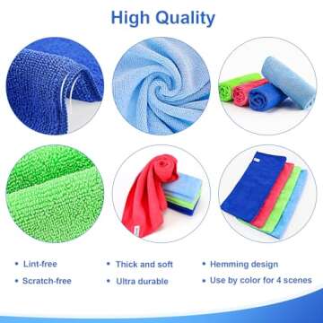 ovwo 12Pcs Premium Microfiber Cleaning Cloth - Highly Absorbent, Lint Free, Scratch Free, Reusable Cleaning Supplies - for Kitchen Towels, Dish Cloths, Dust Rag, Cleaning Rags in Household Cleaning