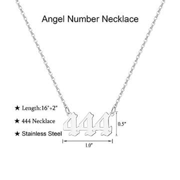 Tavuala Angel Number Necklace For Women, 18K Gold Plated 000 111 222 333 444 555 666 777 888 999 Necklace Numerology Jewelry (Silver, 444)