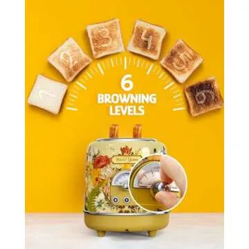 Hazel Quinn X Eduardo Recife Collaboration 2-Slice Retro Toaster, 6 Browning Levels, 3 Functions-Defrost/Reheat/Cancel, Removable Crumb Tray for Easy to Clean, 1.5 Inches Extra Wide Slots