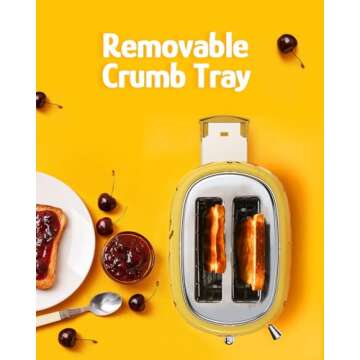 Hazel Quinn X Eduardo Recife Collaboration 2-Slice Retro Toaster, 6 Browning Levels, 3 Functions-Defrost/Reheat/Cancel, Removable Crumb Tray for Easy to Clean, 1.5 Inches Extra Wide Slots