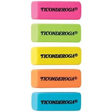 Ticonderoga Wedge Erasers, Neon Colors, 30 Count, Class Pack