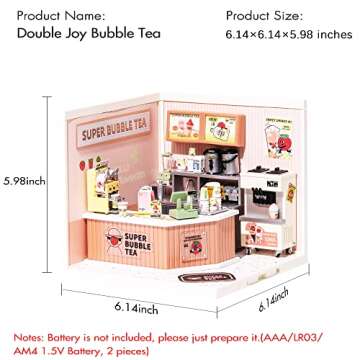 Rolife LED Building Blocks for Adults,1:24 Toy Building Sets,Model Building Kits for Kids Ages 8-12-15,DIY Miniature Dollhouse Kits for Adults,Hobbies for Women Men (4.Double Joy Bubble Tea)
