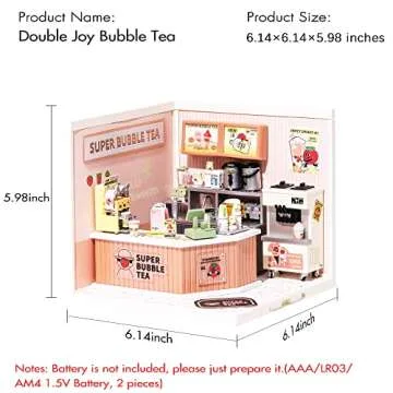 Rolife LED Building Blocks for Adults,1:24 Toy Building Sets,Model Building Kits for Kids Ages 8-12-15,DIY Miniature Dollhouse Kits for Adults,Hobbies for Women Men (4.Double Joy Bubble Tea)