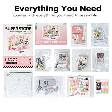 Rolife LED Building Blocks for Adults,1:24 Toy Building Sets,Model Building Kits for Kids Ages 8-12-15,DIY Miniature Dollhouse Kits for Adults,Hobbies for Women Men (4.Double Joy Bubble Tea)