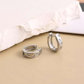 GAOKOXI Chunky Silver CZ Hoop Earrings Women Stylish