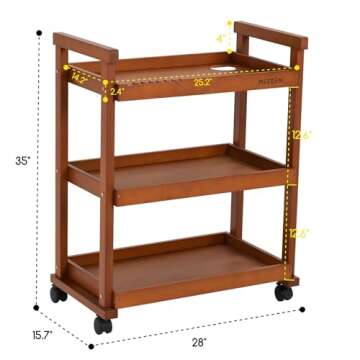MEEDEN Art Supplies Cart, Walnut 3-Tier Multifunctional Art Storage Cart Organizer, Solid Beech Wood...