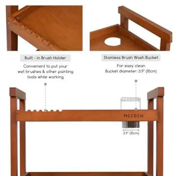 MEEDEN Art Supplies Cart, Walnut 3-Tier Multifunctional Art Storage Cart Organizer, Solid Beech Wood Studio Cart Art Taboret with Caster Wheels, Rolling Utility Cart Organizer for Artist