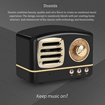 Portable Bluetooth Stereo Speaker, Dosmix Enhanced Bass Retro Wireless Vintage Speaker with TF Card Slot, Built-in Mic for Travel, Home, Beach, Kitchen, Outdoors for Android/iOS Devices