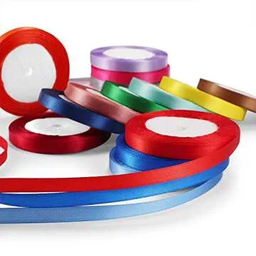 Satin Ribbon, FLOWVE 15 Colors 375 Yard Silk Ribbon Fabric Ribbon Embellish Ribbon Rolls, 2/5" Wide 25 Yard/Roll, Ribbons for Crafts, Hair Bows, Gift Wrapping, Wedding Party Decoration and More