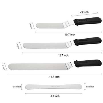 Newland Angled Icing Spatulas Set Stainless Steel Kitchen Cake Spatula Variety Set Pack of 3 (8 inch, 10 inch and 12 inch) (Black)