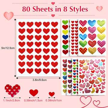 80 Sheets Valentines Day Stickers for Kids, Heart Stickers for Envelopes Cards Craft Scrapbooking De...