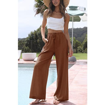 Hooever Women's Wide Leg Linen Pants with Adjustable Waist