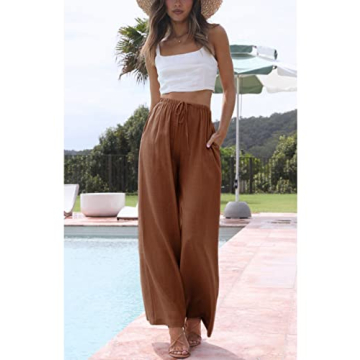 Hooever Women's Wide Leg Linen Pants with Adjustable Waist