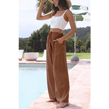 Hooever Women's Wide Leg Linen Pants with Adjustable Waist