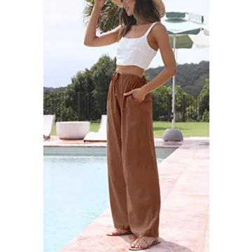 Hooever Women's Wide Leg Linen Pants with Adjustable Waist