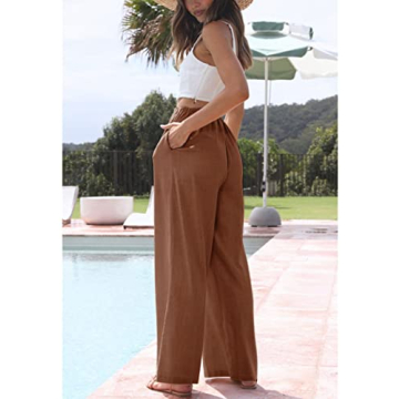 Hooever Women's Wide Leg Linen Pants with Adjustable Waist