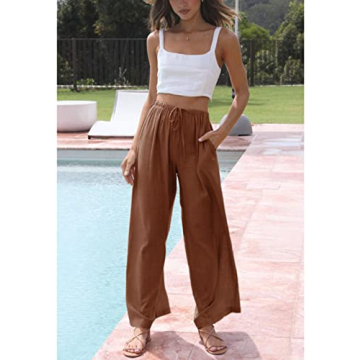 Hooever Women's Wide Leg Linen Pants with Adjustable Waist