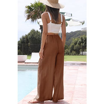 Hooever Women's Wide Leg Linen Pants with Adjustable Waist