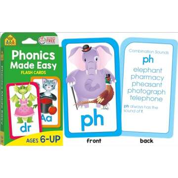 School Zone - Reading 4-Pack Flash Cards - Ages 4+, Kindergarten, 1st Grade, Sight Words, Phonics Made Easy, Word Families, Picture Words, High-Frequency Words, Beginning Reading, Rhyming, and More
