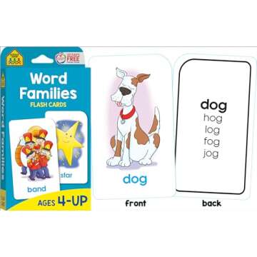 School Zone - Reading 4-Pack Flash Cards - Ages 4+, Kindergarten, 1st Grade, Sight Words, Phonics Made Easy, Word Families, Picture Words, High-Frequency Words, Beginning Reading, Rhyming, and More