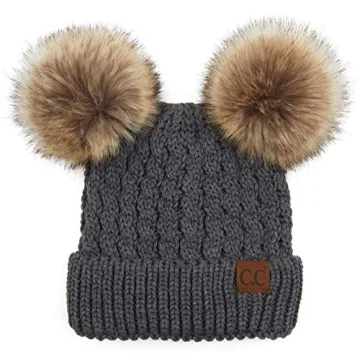 Chic C.C Double Pom Pom Cable Knit Beanie for Winter