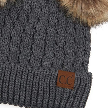 Chic C.C Double Pom Pom Cable Knit Beanie for Winter