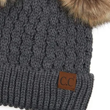 Chic C.C Double Pom Pom Cable Knit Beanie for Winter